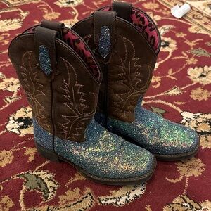 Sparkly Brown and Blue Kids Boots